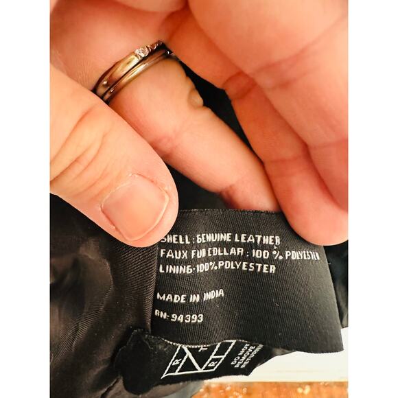 SLATE & WILLOW Black 100% Lambskin Leather Faux Fur Lapel Leather Jacket sz L - Picture 15 of 16